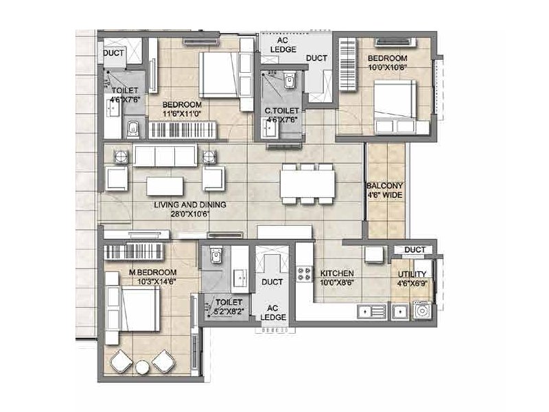 2 BHK Floor Plan